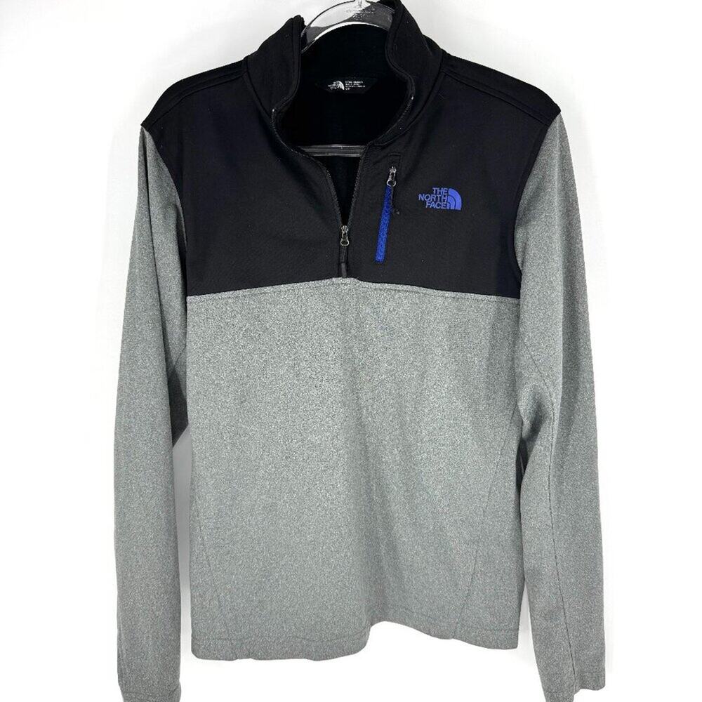 The North Face 1/4 Zip Pullover Two Toned Active Jacket Black‎ Grey with Blue Sm